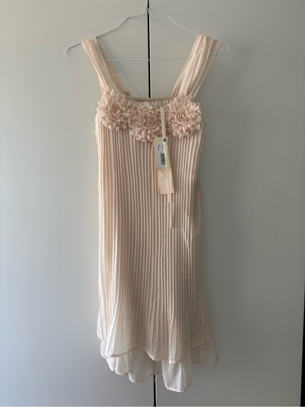 Poems Made in Italy Pleated Floral Appliqué Dress Size L NWT